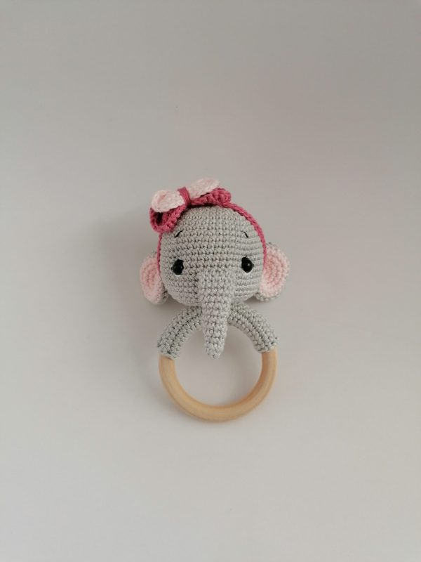 Crocheted Rattle-Teething toy Elephant - Image 2