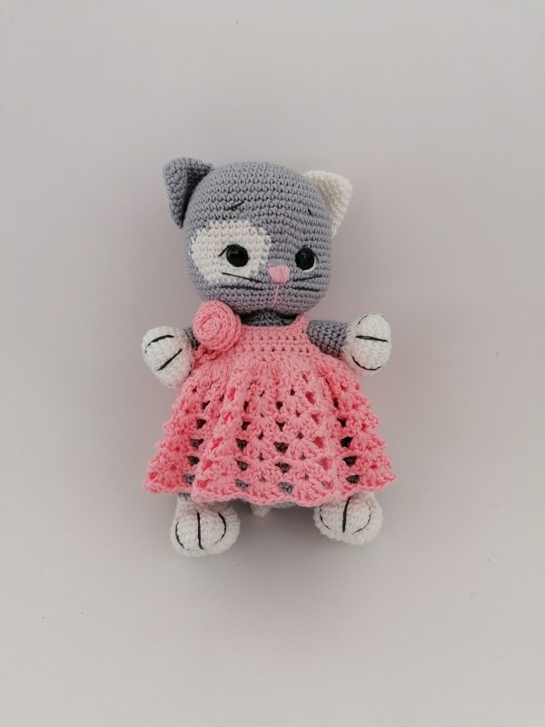 Handmade crocheted toy Kitty RED