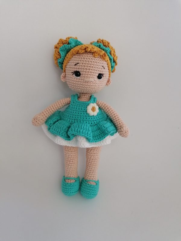 crocheted hand made doll Little Ballerina GREEN