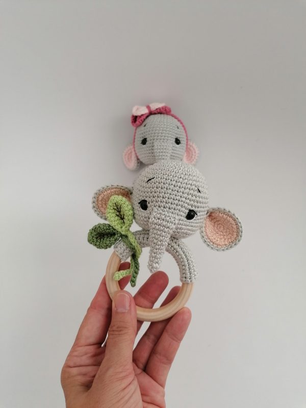 Crocheted Rattle-Teething toy Elephant - Image 4