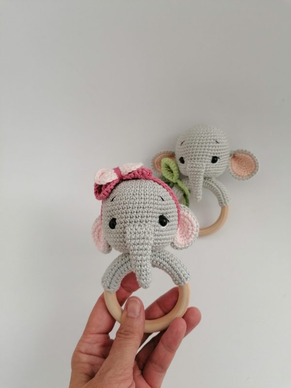 Crocheted handmade Rattle-teething toy Elephant RED