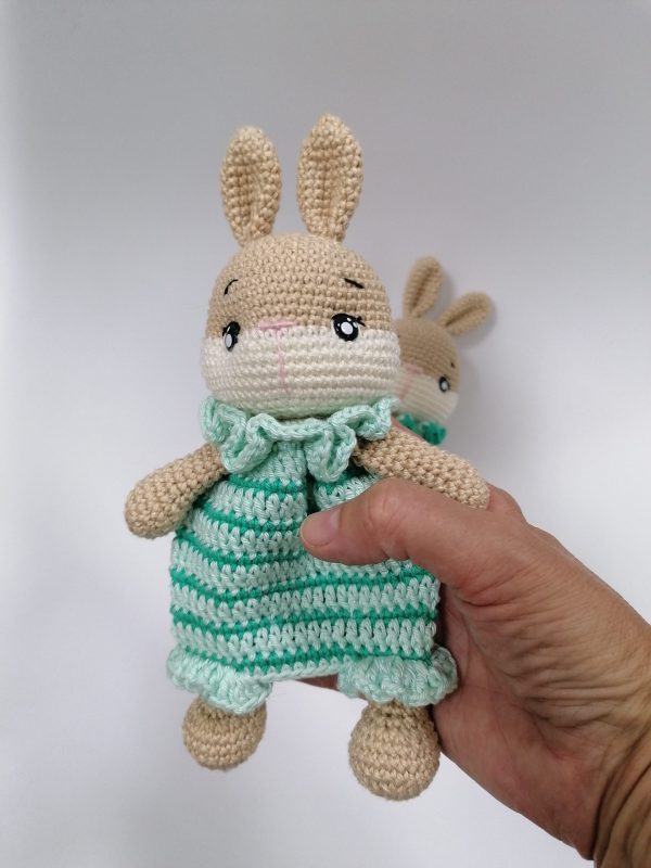 Cute handmade crocheted Bunny lovey and rattle-teether toy set - Image 2