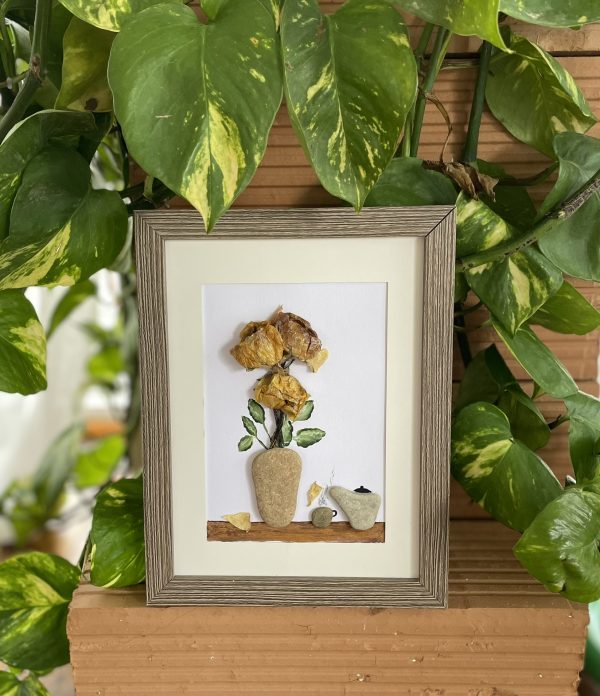 Framed Pebble Art “Flowers At Tea Time” - Image 10