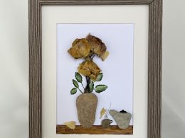Framed Pebble Art “Flowers At Tea Time”