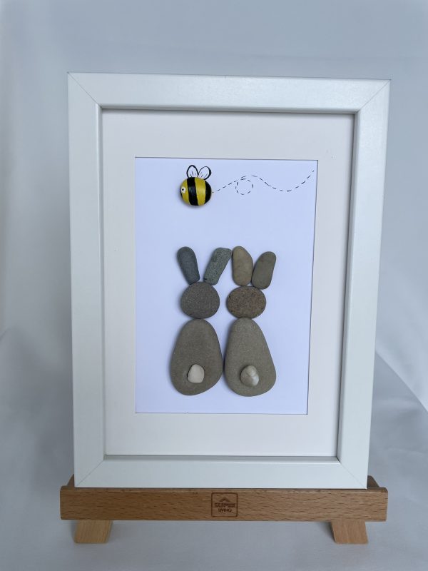 Framed Pebble Art “Happy Bunnies” - Image 11