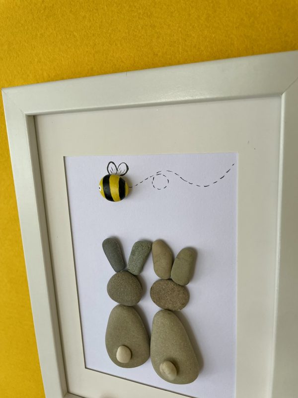 Framed Pebble Art “Happy Bunnies” - Image 9