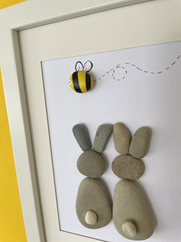 Framed Pebble Art “Happy Bunnies” - Image 12
