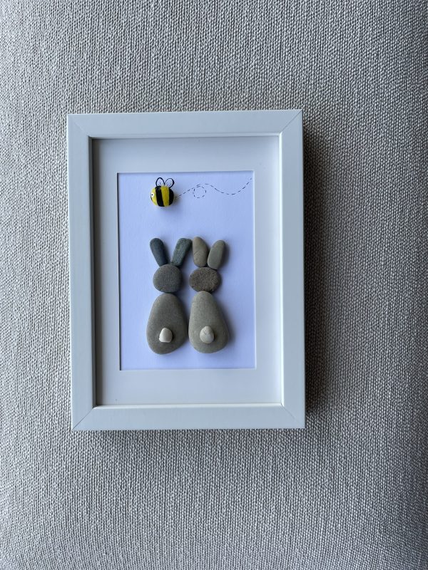 Framed Pebble Art “Happy Bunnies” - Image 13