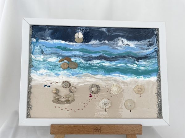 Framed Pebble Art ''Sea side'' - Image 4