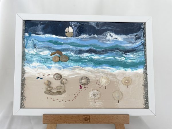 Framed Pebble Art ''Sea side'' - Image 3