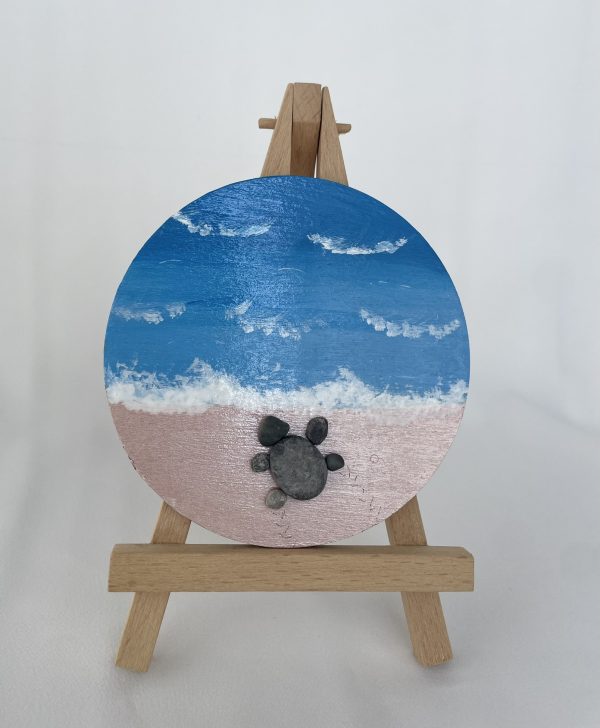 Pebble Art On Wood Slice "Sea Turtle" - Image 2