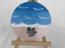 Pebble Art On Wood Slice "Sea Turtle"