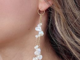 Gold Keshi Pearl Dangle Earrings
