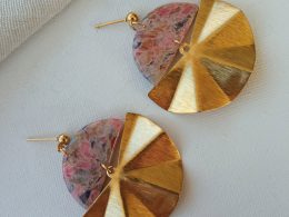 Marbled multicoloured and gold semi-circles polymer clay earrings
