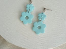 Light blue flowers dangle earrings