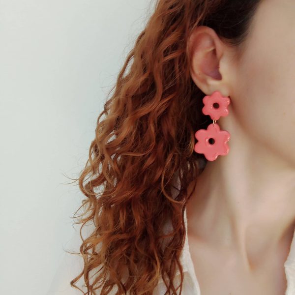 Coral flower dangle earrings - Image 4