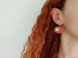 Pumpkin with flower dangle earrings