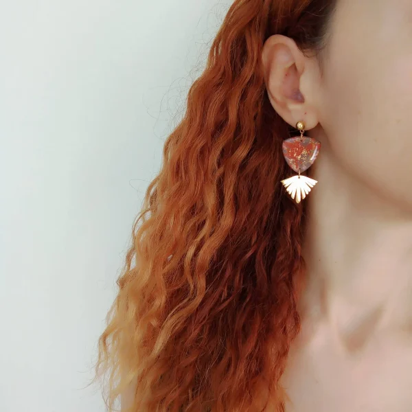 Marbled pumpkin orange and gold dangles