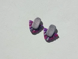 Marbled fuchsia, purple and silver traingular stud earrings