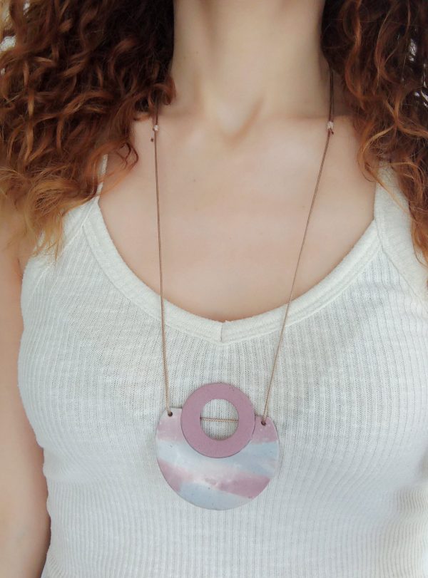 Marbled pastel pendant polymer clay necklace