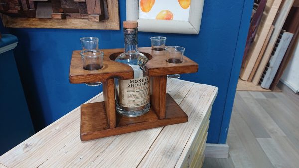 Handmade single bottle/ 4 shot glass display piece - Image 2