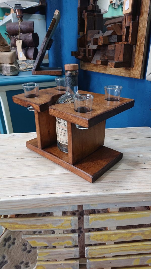 Handmade single bottle/ 4 shot glass display piece - Image 5