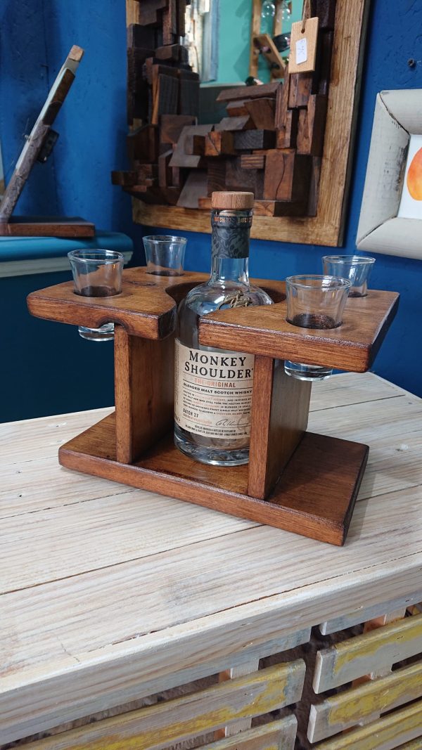Handmade single bottle/ 4 shot glass display piece - Image 3