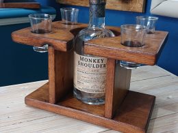 Handmade single bottle/ 4 shot glass display piece