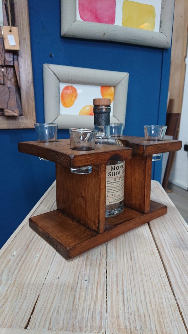 Handmade single bottle/ 4 shot glass display piece - Image 8