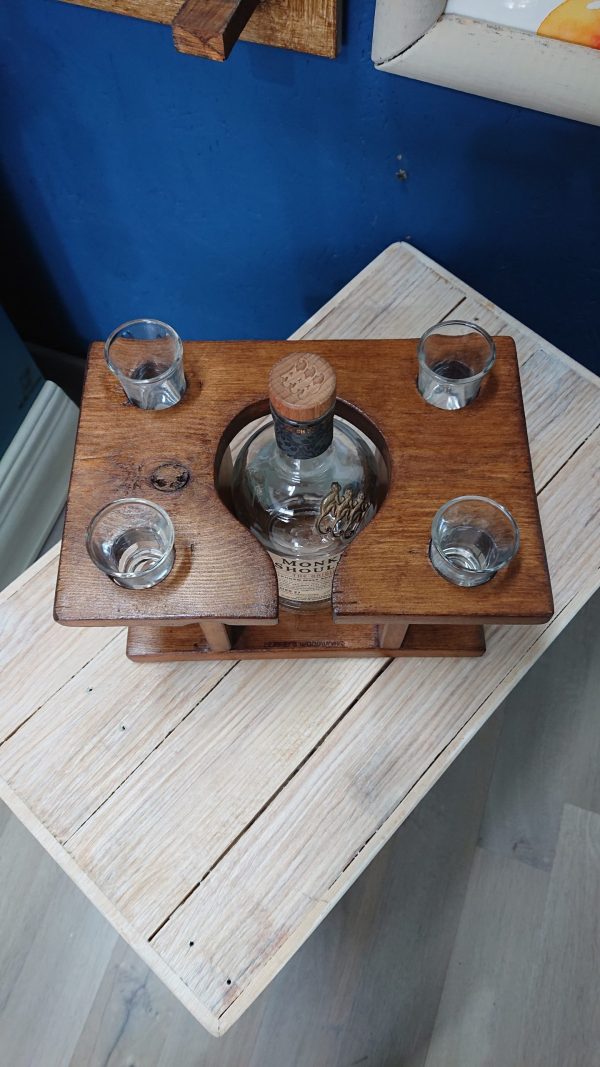 Handmade single bottle/ 4 shot glass display piece - Image 4