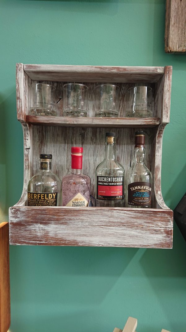 Rustic, repurposed wood, wall-mounted drinks bar with shelf - Image 4