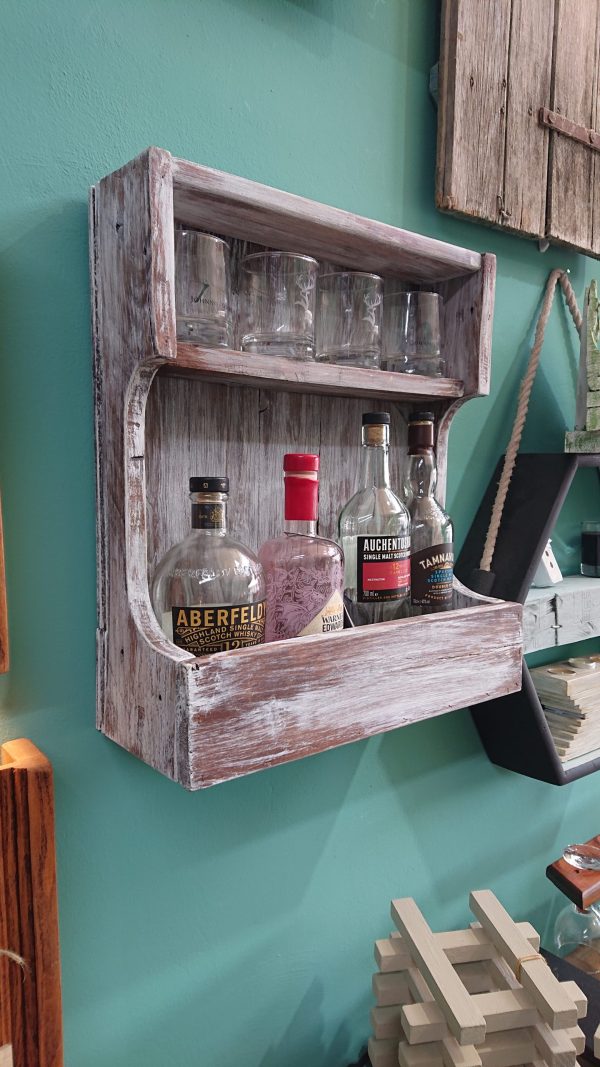 Rustic, repurposed wood, wall-mounted drinks bar with shelf - Image 2