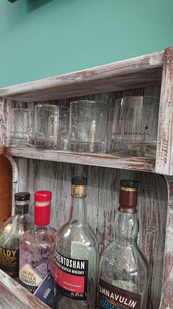Rustic, repurposed wood, wall-mounted drinks bar with shelf - Image 6