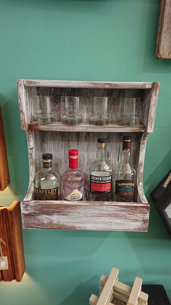 Rustic, repurposed wood, wall-mounted drinks bar with shelf - Image 5