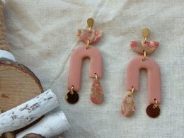 Cinnamon, marbled boho polymer clay earrings