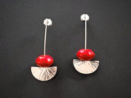 Silver red Howlite earrings