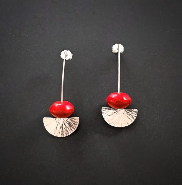 Silver red Howlite earrings