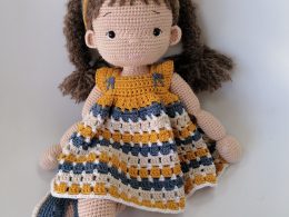 Handmade crocheted set of clothes for doll Mari - Colourful Stripes