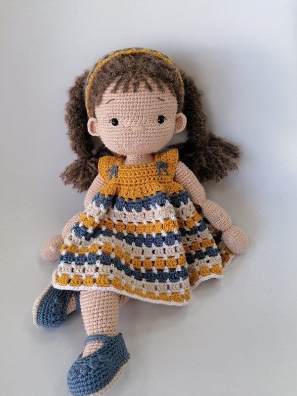 Handmade crocheted set of clothes for doll Mari - Colourful Stripes