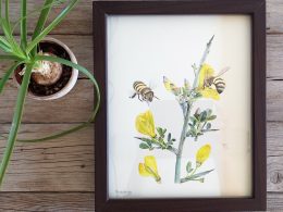 framed golden honey bee painting