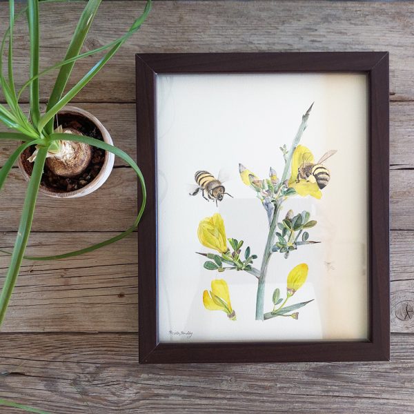 framed golden honey bee painting