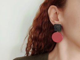 Glitter black and rose square and circle earrings