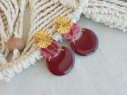 Marbled burgundy statement earrings