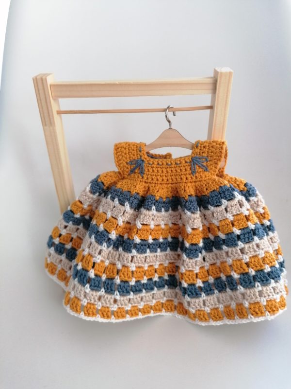 Handmade crocheted set of clothes for doll Mari - Colourful Stripes - Image 2