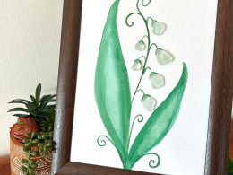 Lily of the Valley plant made with seaglass pieces, perfect as a unique gift!