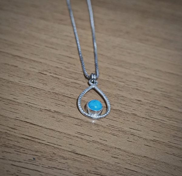 Silver turquoise drop pendant in silver square chain - Image 5