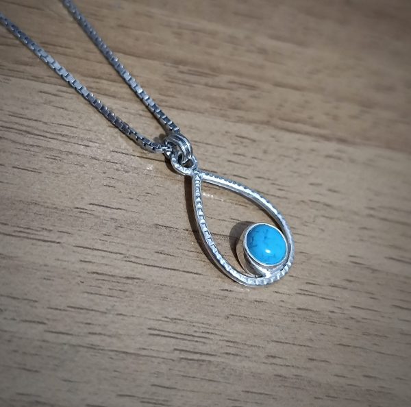 Silver turquoise drop pendant in silver square chain