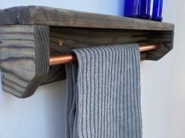 Kitchen Towel Holder With Shelf- Solid Wood