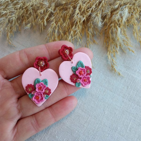 Floral heart earrings