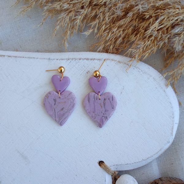 Marbled lilac small heart/ big heart dangle earrings - Image 3